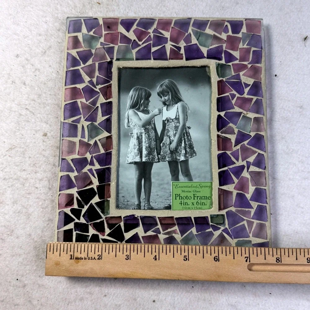 Vintage Mosaic Glass Photo Frame Purple Whimsical Boho Cottagecore Decor